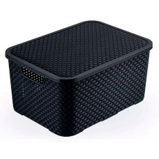 Caixa Organizador Rattan Com Tampa Preto 7L 25588 Arqplast