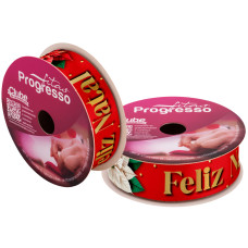 Fita Cetim 22mm Natal Frase Feliz Natal com Flor de Natal 10 Metros Progresso