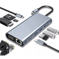 Adaptador Multifuncional TIPO-C 10 em 1 - Conectividade Total com HDMI, VGA, USB e LAN