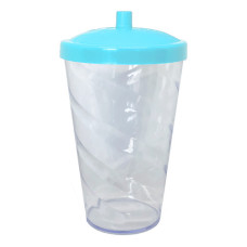 Copo Twister 400ml Cristal com Tampa e Canudo Azul Bebê