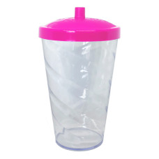 Copo Twister 400ml Cristal com Tampa e Canudo Pink